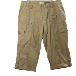 Cato Cargo Capri Pants Womens Plus Size 16W Tan Khaki Utility Crop Mid Rise Gorp